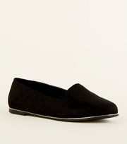New Look Wide Fit Black Suedette Metal Trim Loafers